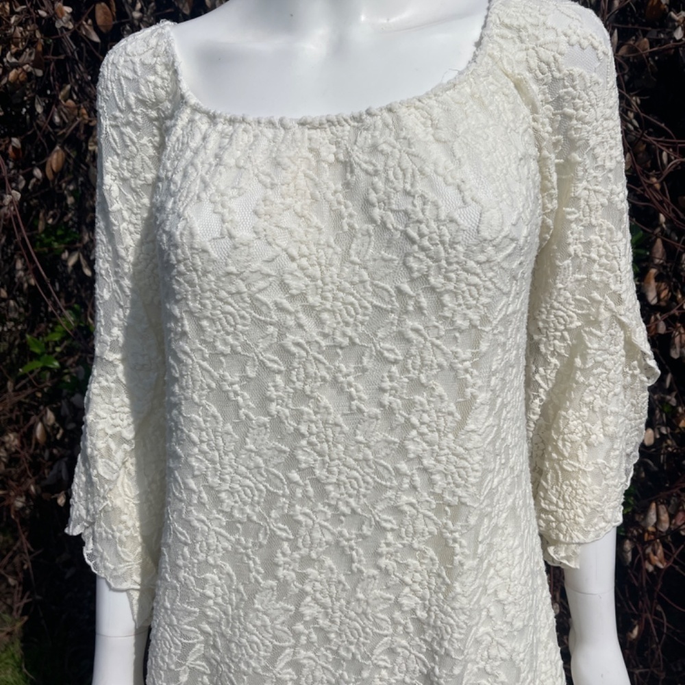 2B Together Cream Lace Overlay Mini Bell Sleeve A-Line Dress - Picture 3 of 9
